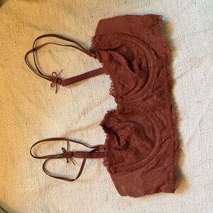 Aerie “Real Power Balconette” Brown lace convertible ribbon bra 34b